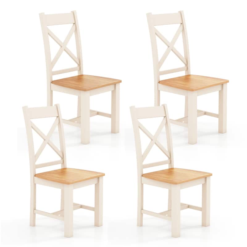 Gymax Modern Wooden Dining Chairs Set of 4 w/ High Back Rubber Wood - Cream White, Natural - Set of 2