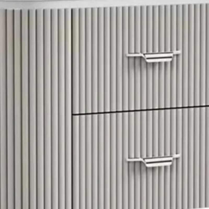 Gema Nightstand, 2 Drawers, Cultured Stone Top, Gray Wood, Silver Trim