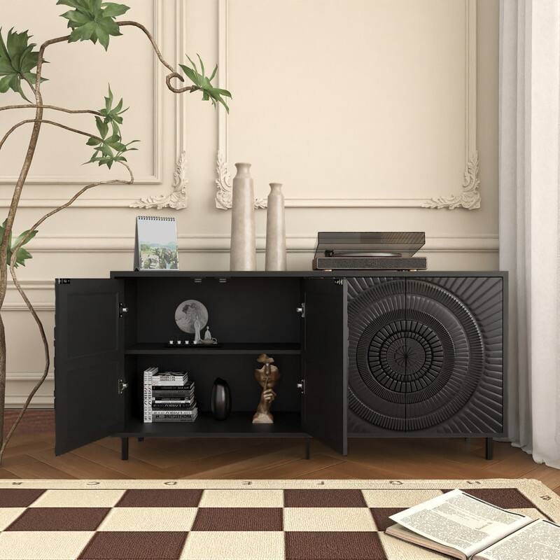 Black Wood Sideboard Cabinet – Versatile Storage For Dining Room, Living Room, Kitchen, Bedroom, Or Hallway‌