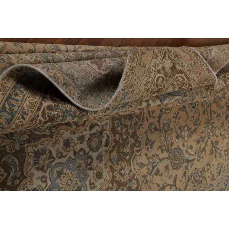 Traditional Mashad Persian Vintage Rug Bedroom Handmade Wool Carpet - 9'6" x 13'3"