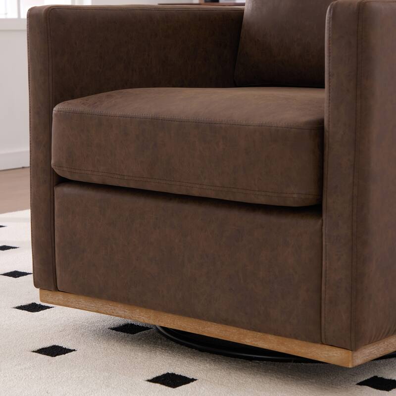 Modern PU Swivel Accent Chair with Armrest and Metal Base