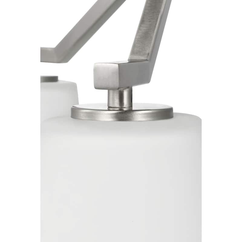 Vertex Collection Three-Light Brushed Nickel Etched White Contemporary Convertible Chandelier - 18 in x 18 in x 16.75 in