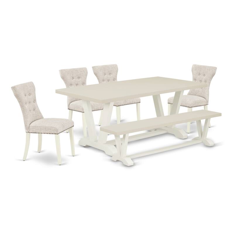 East West Furniture Dining Set- a Rectangle Dining Table and Doeskin Linen Fabric Parson Chairs, Off-White(Pieces Options)