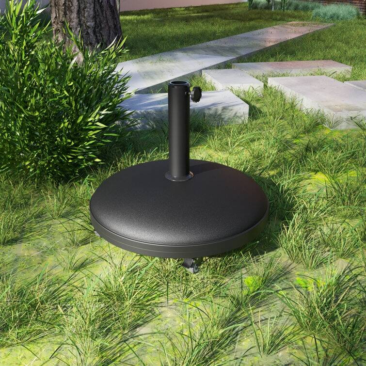 55 lb Patio Heavy Duty Concrete Round Umbrella Base with Wheels On