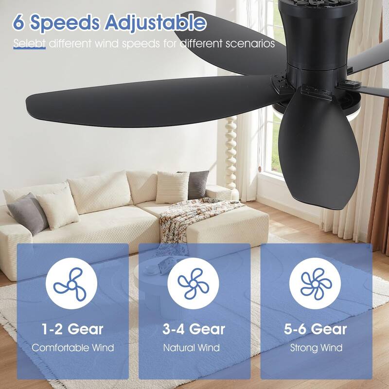 36"/42"/48" Low Profile Ceiling Fan with ABS Blades 3 Color LED Flush Mount for Bedroom Living Room APP and Remote Control