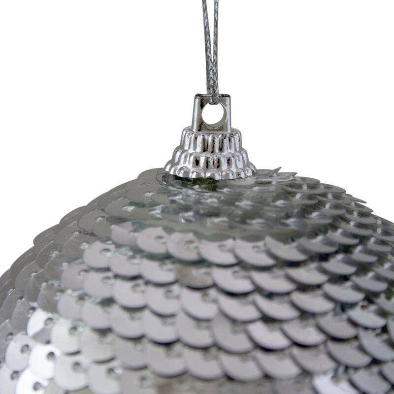 Silver Sequin Shatterproof Ball Christmas Ornament 3"
