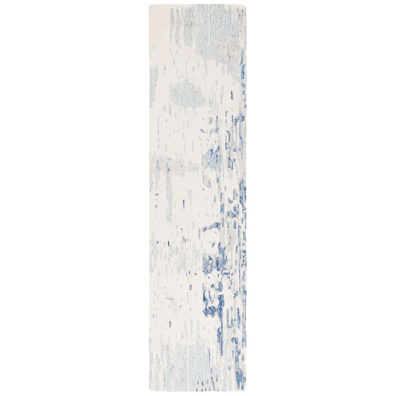 SAFAVIEH Handmade Metro Hayam French Country Wool Rug - 2'3" x 9' Runner - Ivory/Blue