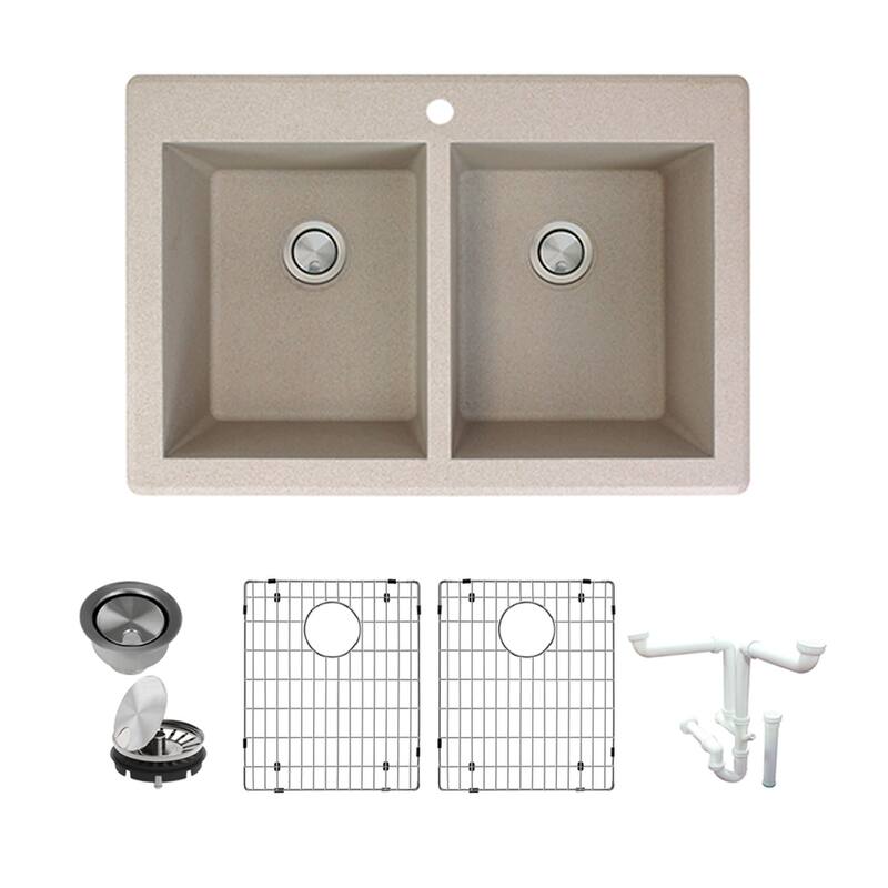 Transolid K-RTDE3322 Radius 33-1/16" Drop In Double Basin Granite - Cafe Latte