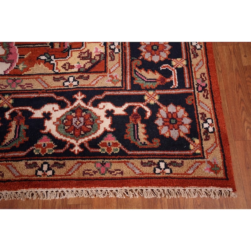 Geometric Heriz Serapi Indian Area Rug Hand-Knotted Wool Carpet - 8'0" X 10'4"
