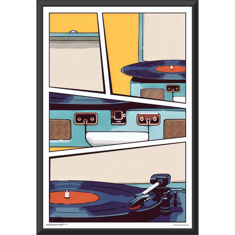 Blue Vinyl Record Player Framed Art Poster - 24 x 36 Inch
