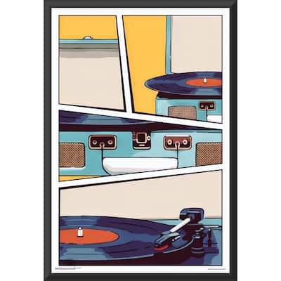 Blue Vinyl Record Player Framed Art Poster - 24 x 36 Inch