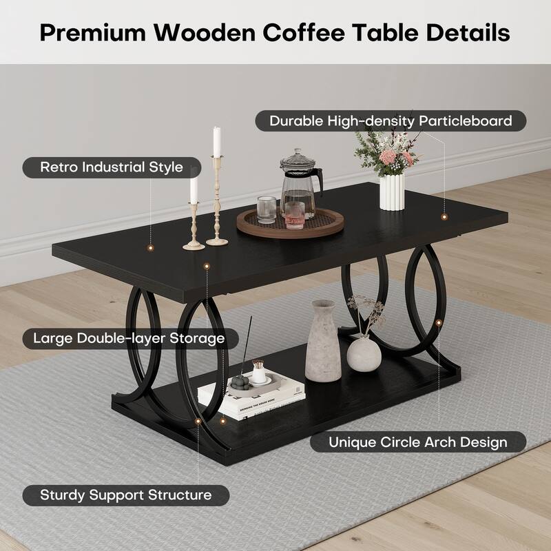 41.7-inch 2-Tier Rectangle Wood Coffee Table for Living Room - 41.7"L x 21.7"W x 17.7"H