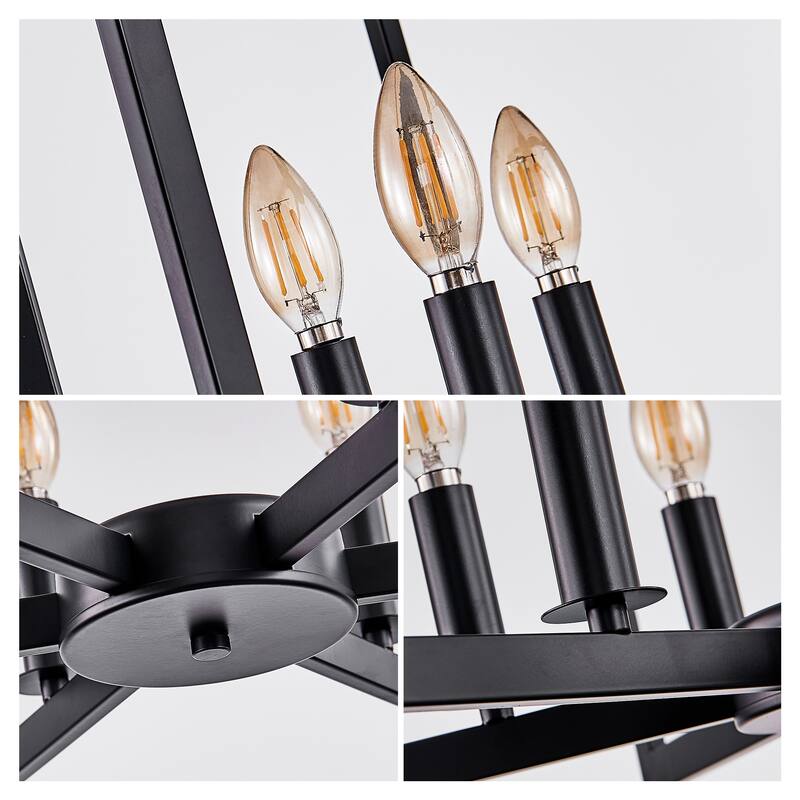 27" Modern Geometric 8-Light Chandelier - Industrial Metal Pendant Light Fixture for Living Room (Bulb Not Included)