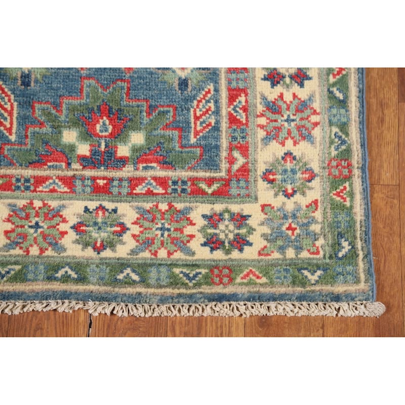 Blue Kazak Oriental Accent Rug Hand-Knotted Wool Carpet - 2'0" x 3'0"