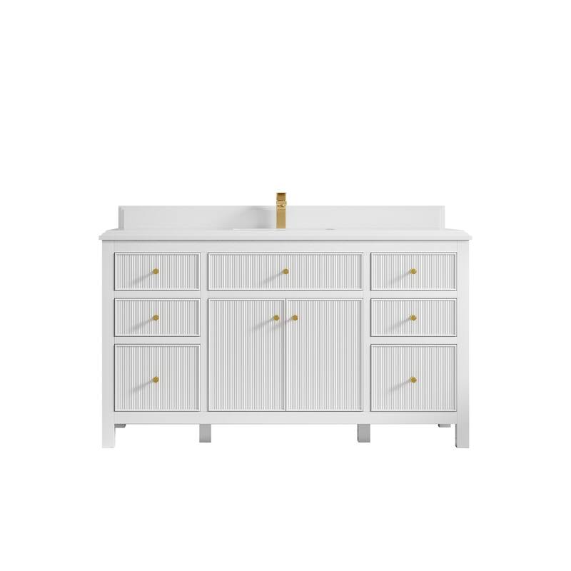 Willow Collections 60 in W x 22 in D Sonoma Free Standing Reeded Single Sink Bathroom Vanity with Countertop - 1.5" White Quartz - White