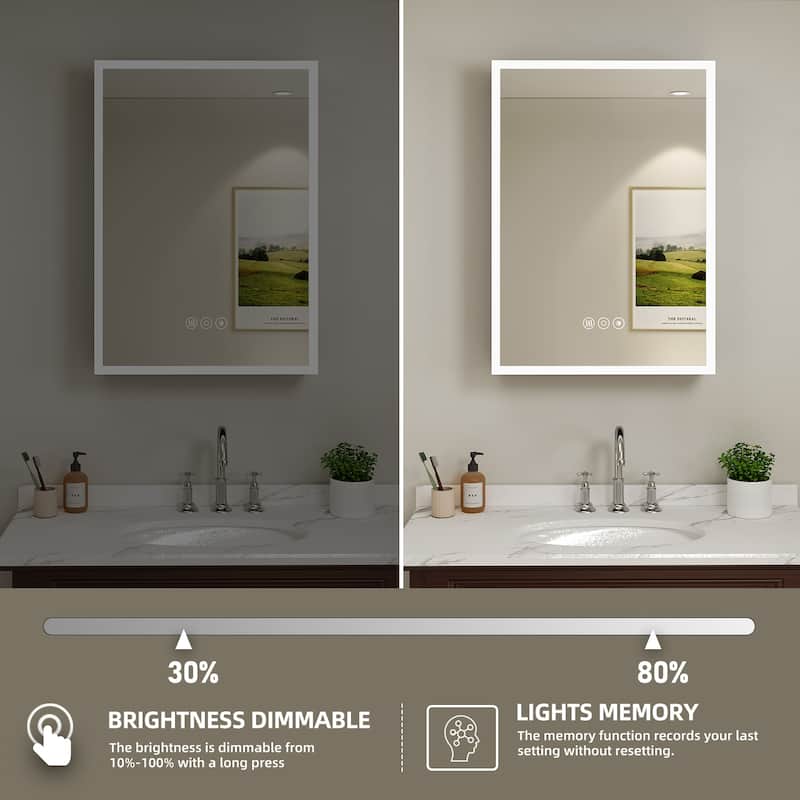 16 in. W x 24 in. H Rectangular Aluminum LED Dimmable Medicine Cabinet with Mirror - 16*24 Left hinge