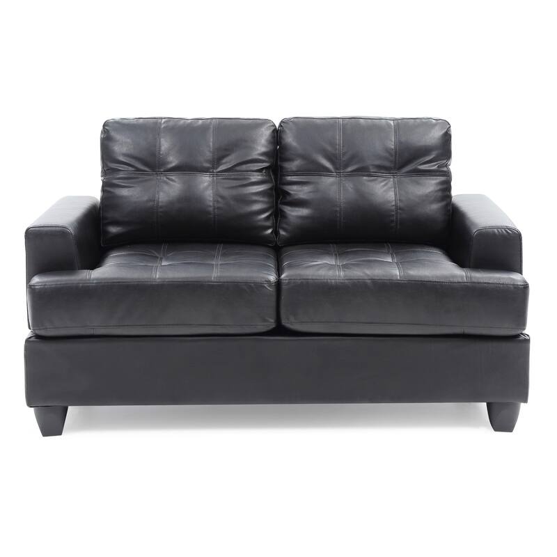 Flared Arm Faux Leather Tufted 6-Panel Straight Sofa - 58" - Black