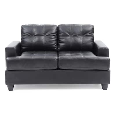 Flared Arm Faux Leather Tufted 6-Panel Straight Sofa - 58" - Black