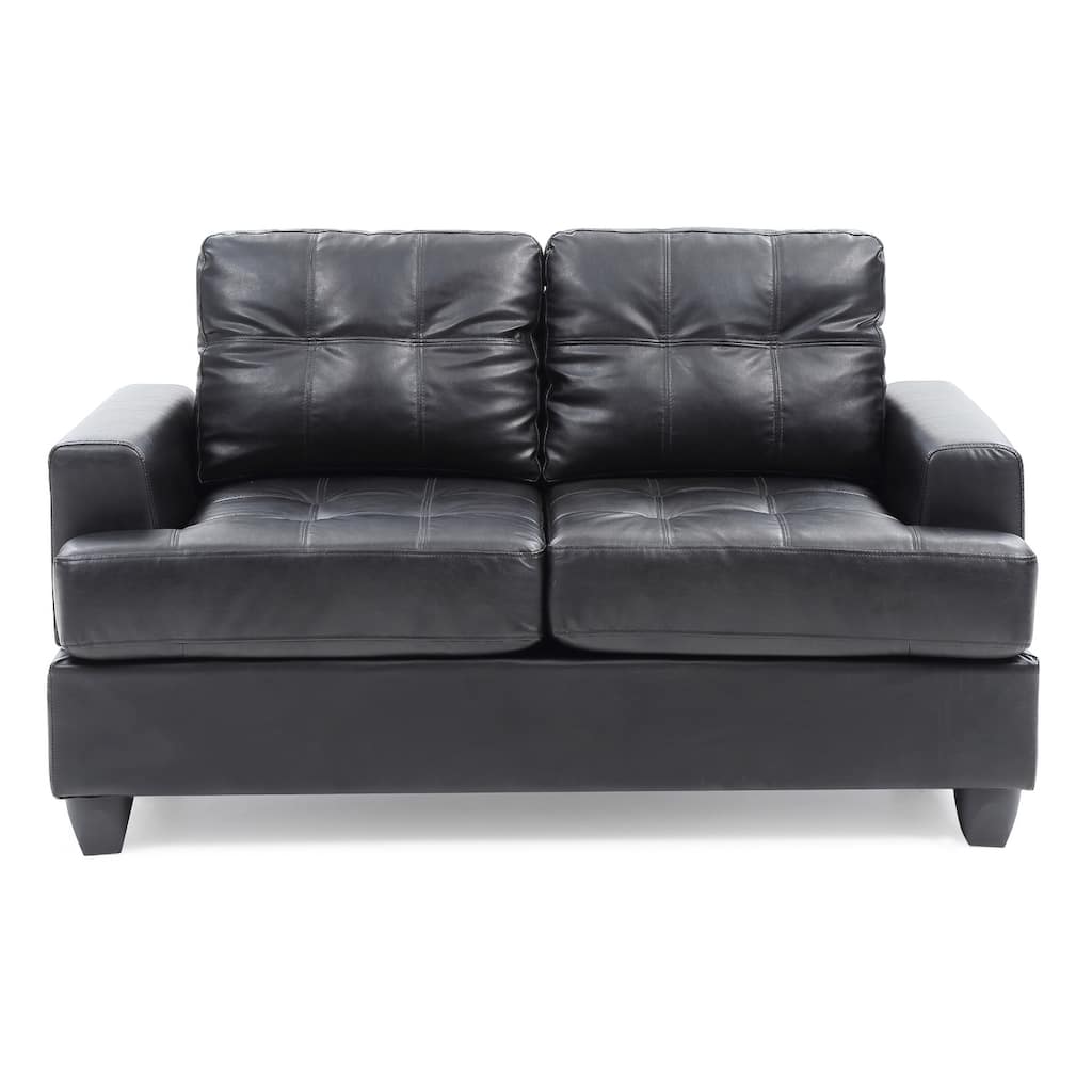 Flared Arm Faux Leather Tufted 6-Panel Straight Sofa - 58" - Black