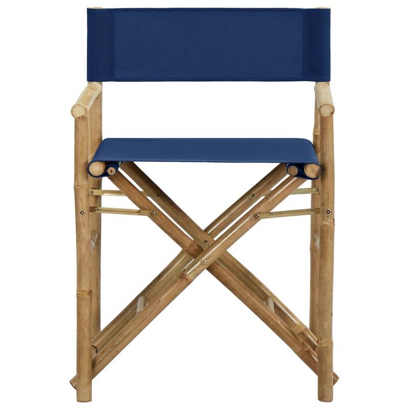 Foldable Directors Chair Set of 2, Accent Bamboo Frame, Blue Polyester