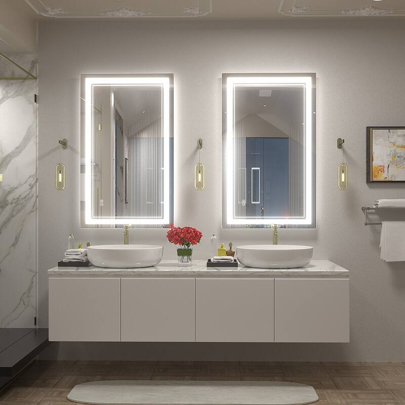 KIOTEE Frameless Front lit LED Lighted Anti-Fog Tempered Glass Bathroom Vanity Mirror with ETL and 3-Year Warranty