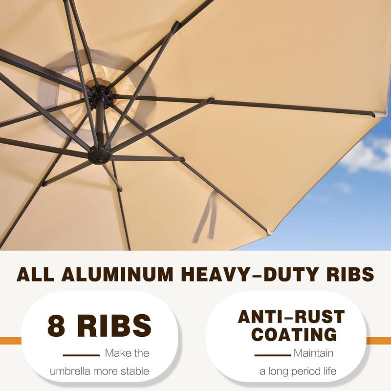 PURPLE LEAF 11 ft 360 Degree Rotation Patio Cantilever Umbrella With Base