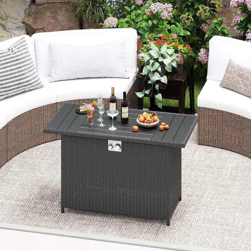 Costway 44.5" Propane Fire Pit Table with Metal Slatted Tabletop & - See Details