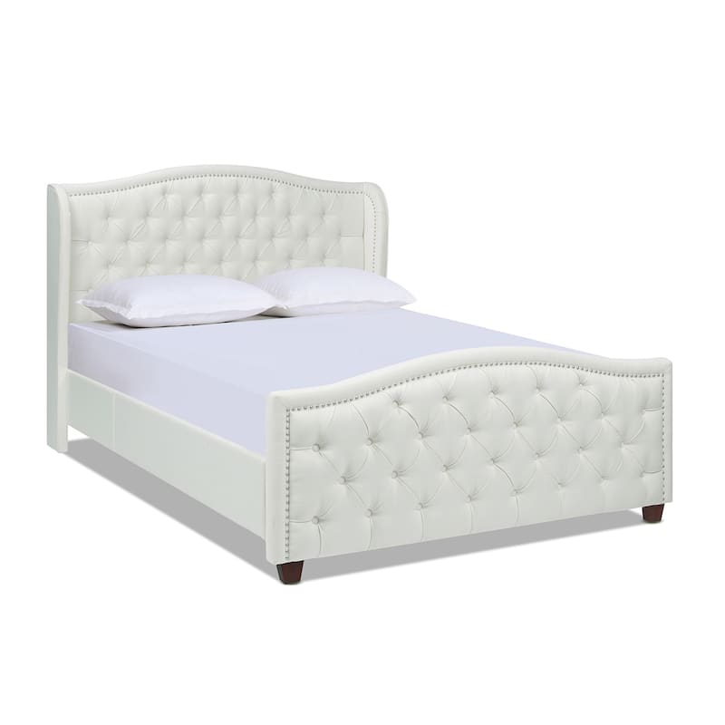 Queen Wingback Upholstered Platform Bed Frame - Polyester Fabric, Foam Fill, Stylish & Supportive
