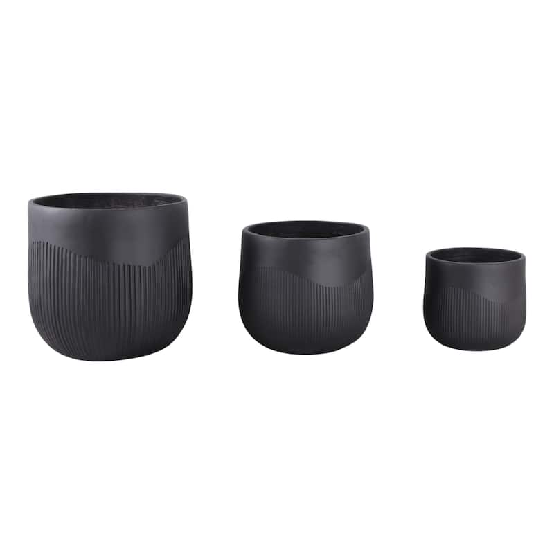 Polyresin Planter Carved Sculptural Design Minimalist Style (Set of 3)