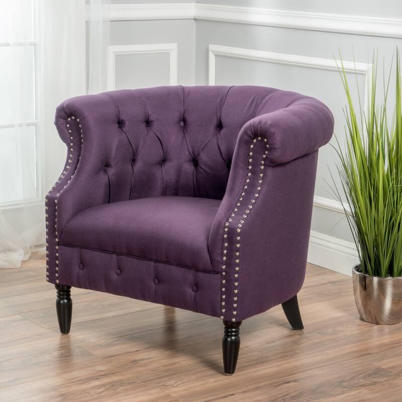 Roomfitters Tufted Upholstered Club Chair, Elegant Rolled-Arm Accent Armchair with Nailhead Trim for Living Spaces