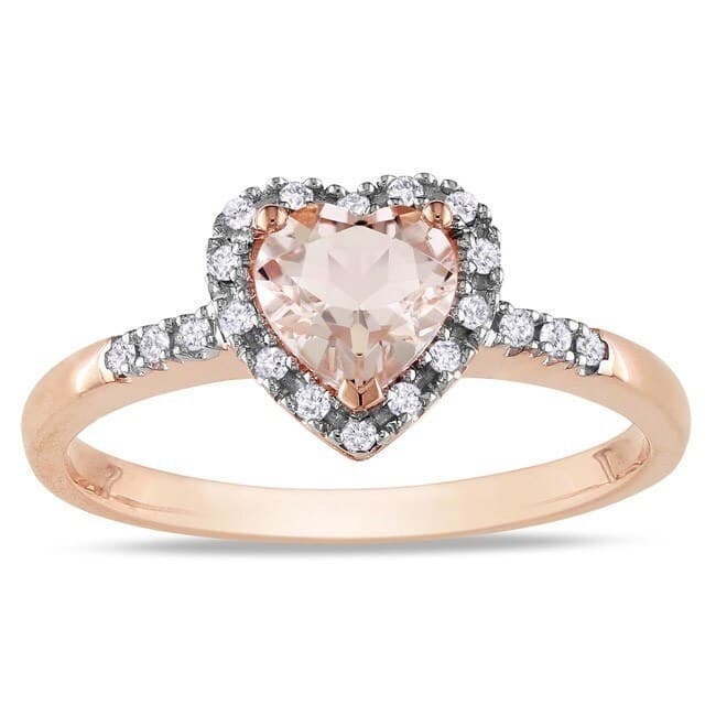 Miadora 10k Pink Gold Morganite and 1/10ct TDW Diamond Heart Ring (G-H, I2)