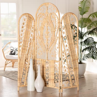 bali & pari Nadra Modern Bohemian Natural Brown Rattan Room Divider