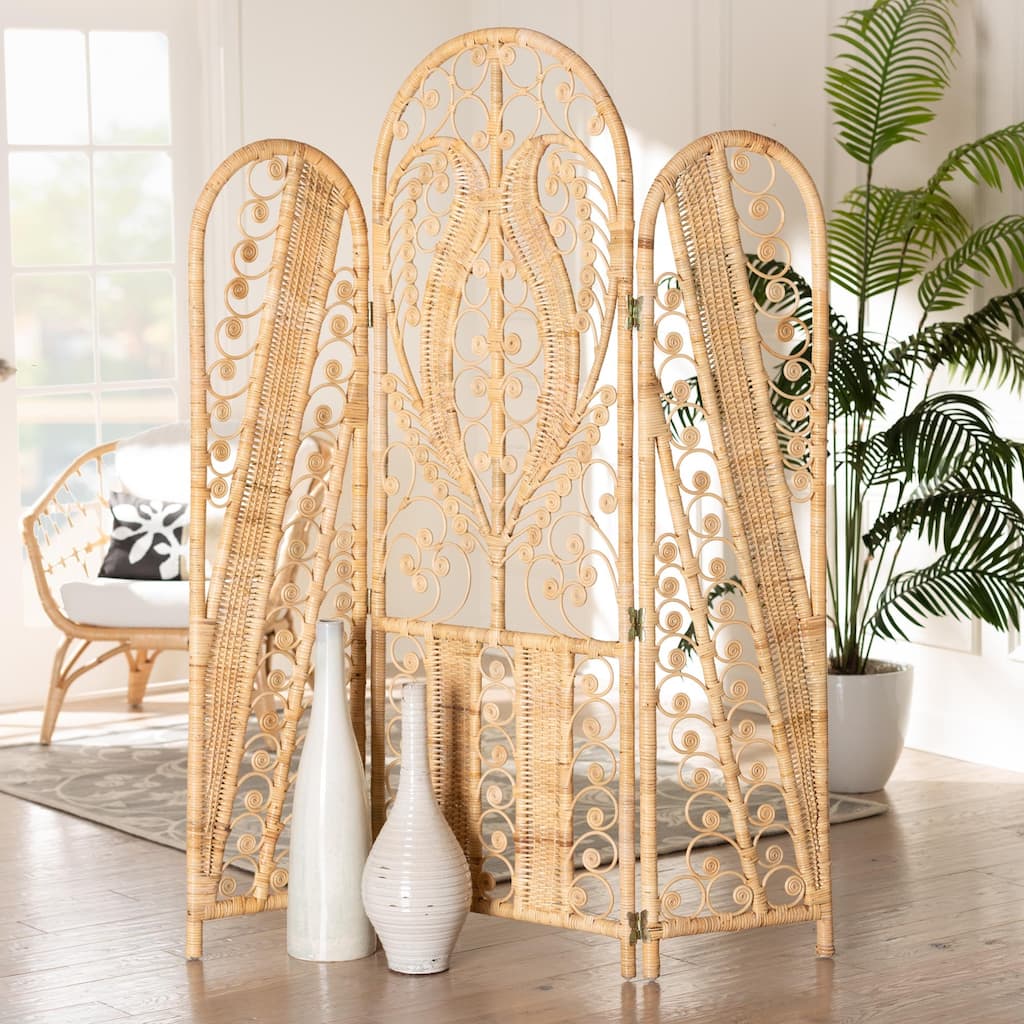 bali & pari Nadra Modern Bohemian Natural Brown Rattan Room Divider