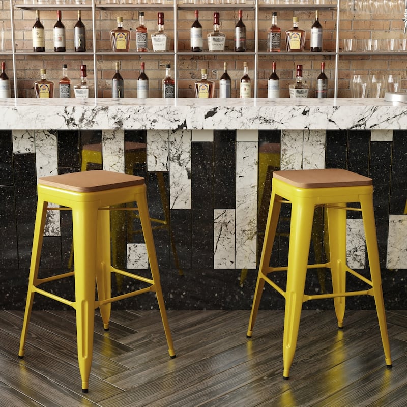 Indoor/Outdoor Backless Bar Stool with Poly Resin Seat
