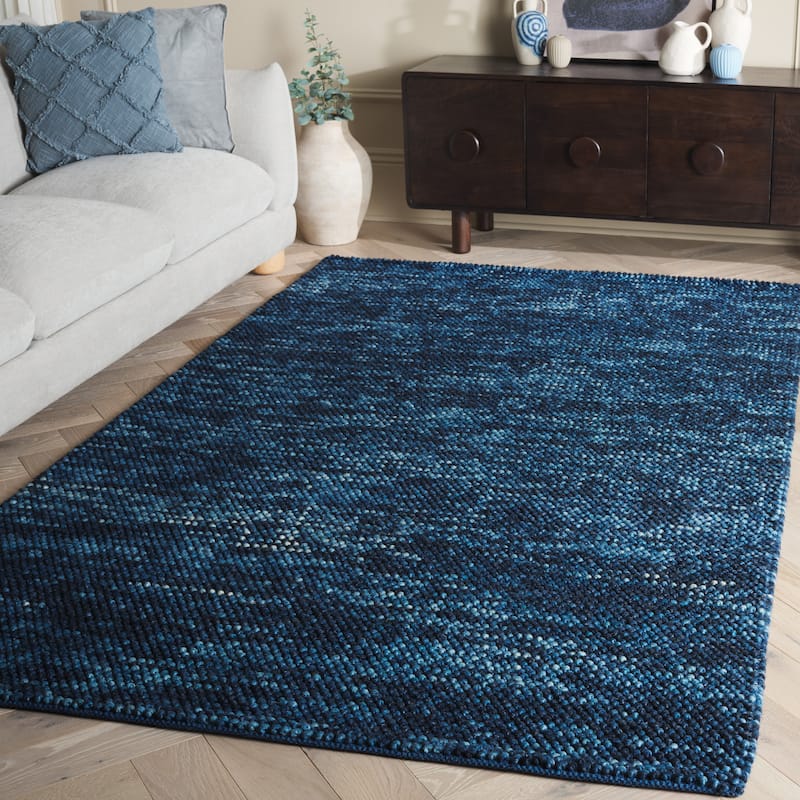 SAFAVIEH Handmade Natura Eduina New Zealand Wool Rug - 6' Square - Navy/Blue - Square