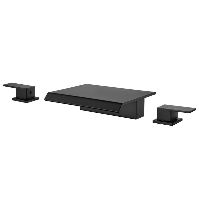 Deck Mount Waterfall Tub Faucet Brass 3 Holes Bathtub Faucet Modern Double Handle Tub Filler - Matte Black
