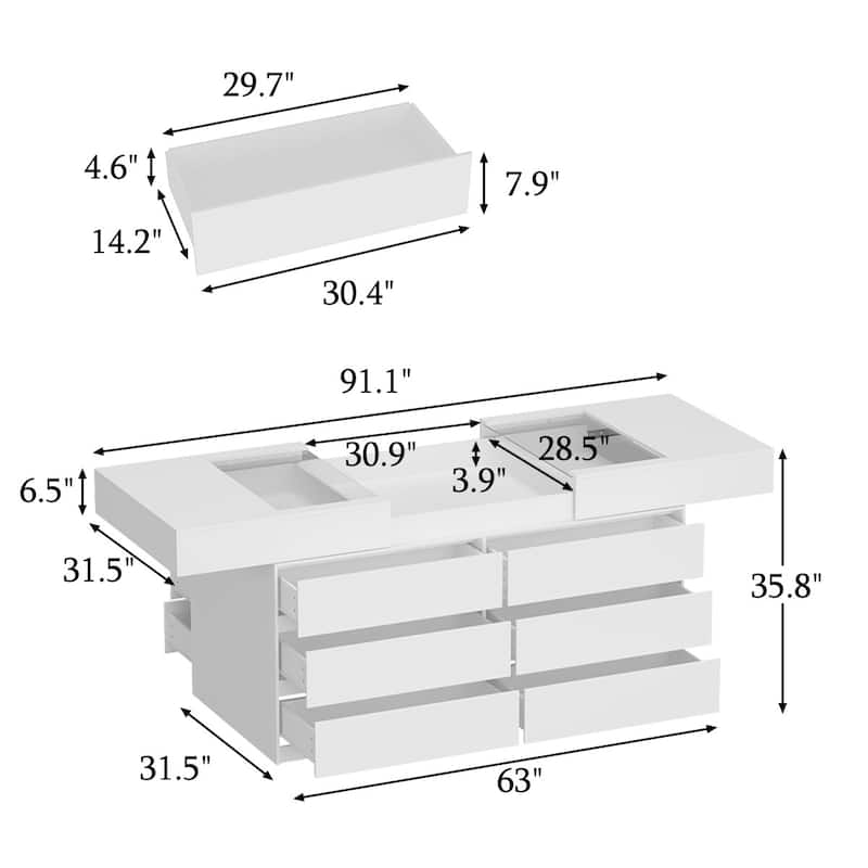 12-Drawer Storage Island Tempered Glass Top Island Display Cabinet Dresser