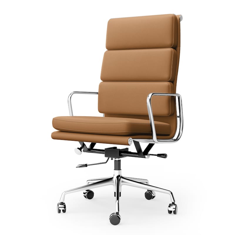 Executive Chair Upholstered Leather Ergonomic Adjustable Office Chair - High Back Light Brown