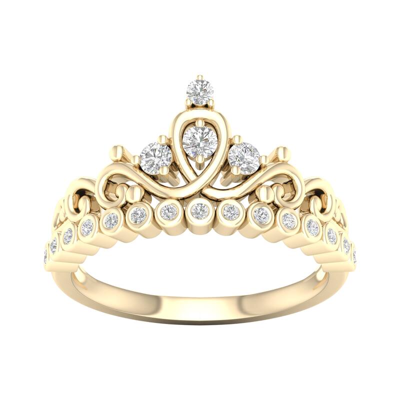 1/4ct TDW Diamond Crown Ring in 10k Gold by De Couer - 8 - Yellow