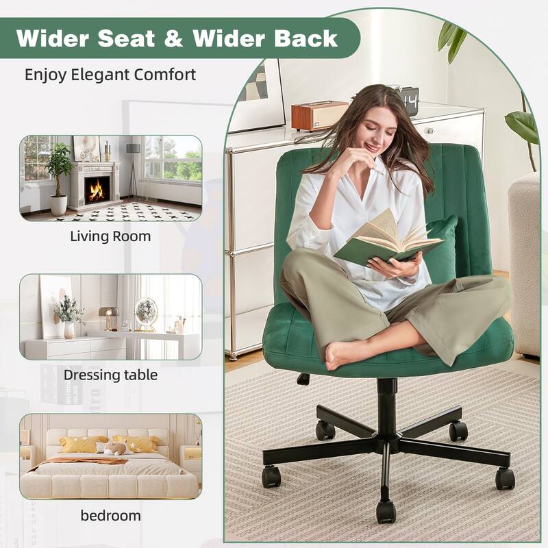 Velvet Criss Cross Armless Office Chair with Wheels - Versatile for Home Office, Meditation & Makeup