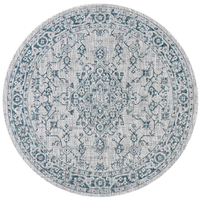 JONATHAN Y Palazzo Boho Medallion Textured Weave Indoor/Outdoor Area Rug - 5' Round - Gray/Teal