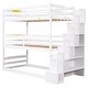 preview thumbnail 15 of 13, Wood Twin Size Bunk Bed with Storage Staircase & Full-Length Guard Rail, Triple Bunk Frame w/Slats Support for Bedroom