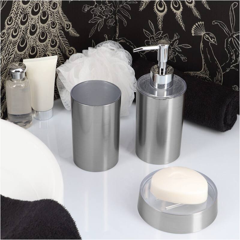 Brushed Aluminum Bath Hand Soap & Lotion Dispenser NOUMEA 12 FL OZ - Silver