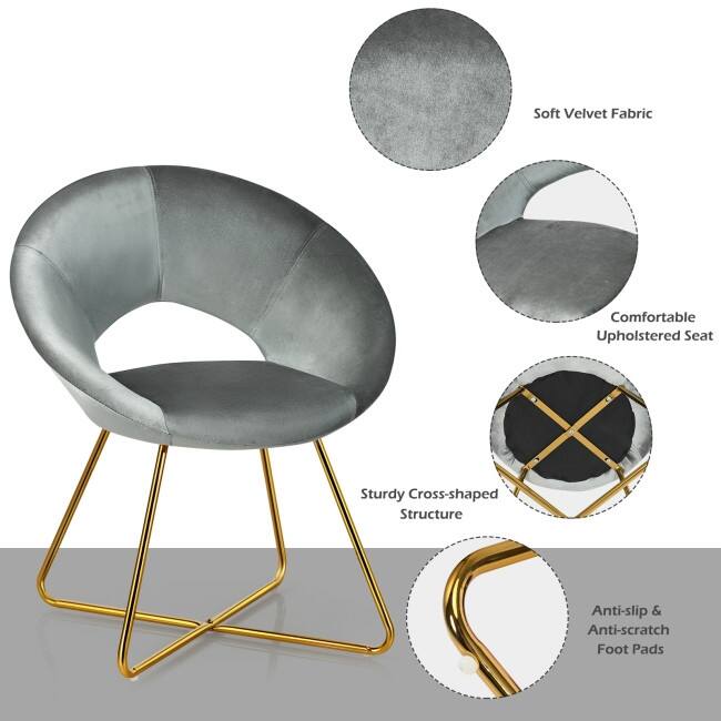 Modern Accent Velvet Dining Arm Chair with Golden Metal Legs and Soft Cushion