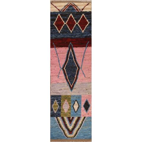 Tribal Contemporary Moroccan Wool Runner Rug Handmade Hallway Carpet - 2'8" x 9'9"