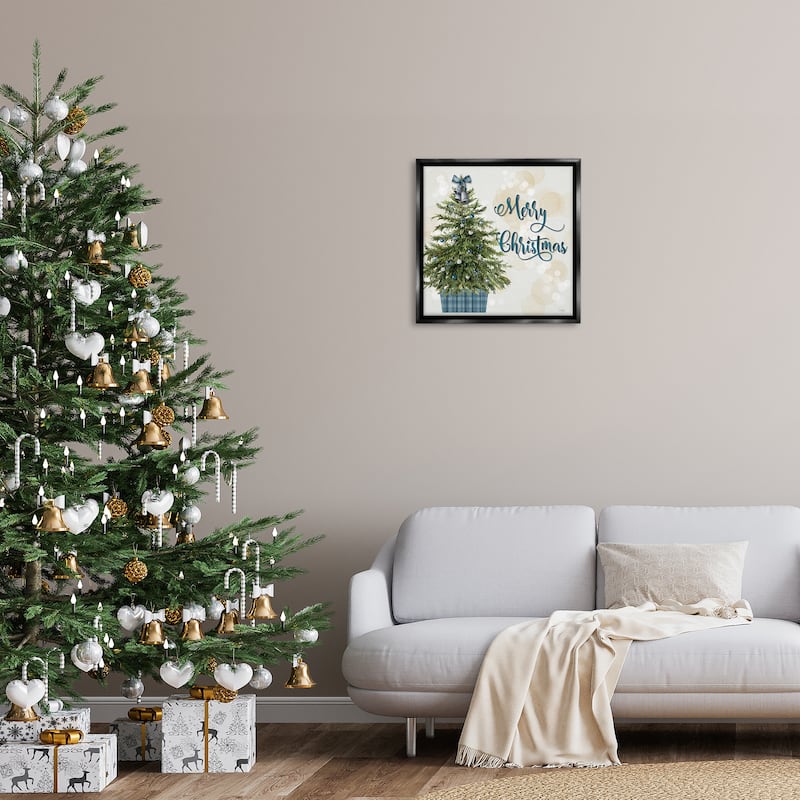 Stupell Christmas Tree in Plaid Stand Framed Floater Canvas Wall Art Design By Mollie B.
