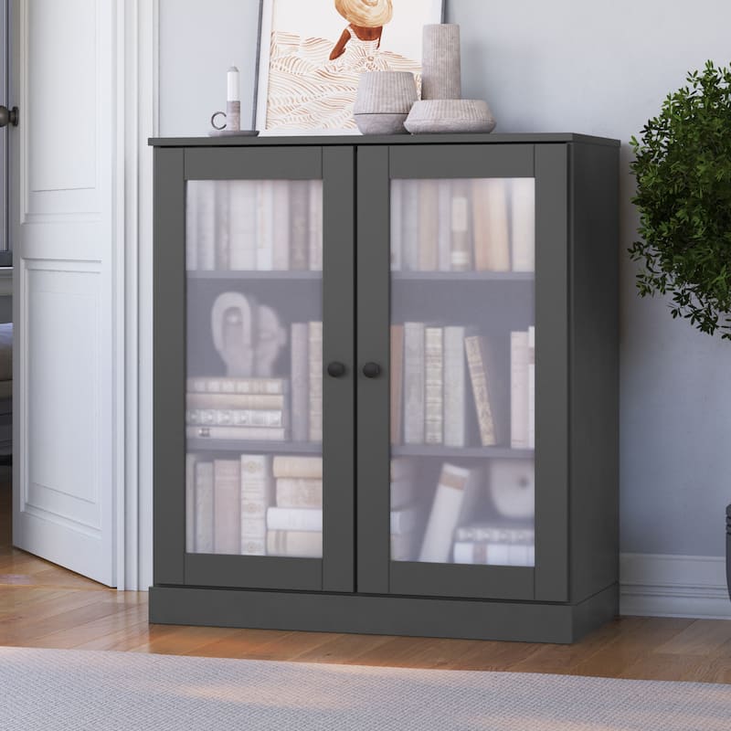 100% Solid Wood 3-shelf Bookcase with Optional Doors by Palace Imports - Frosted Glass Doors - Gray