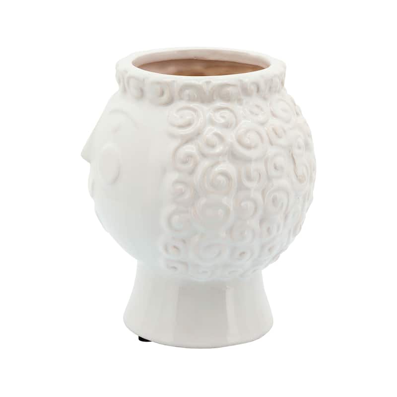 Ceramic Curly Haired Grandma Face Planter - White, 6 in.