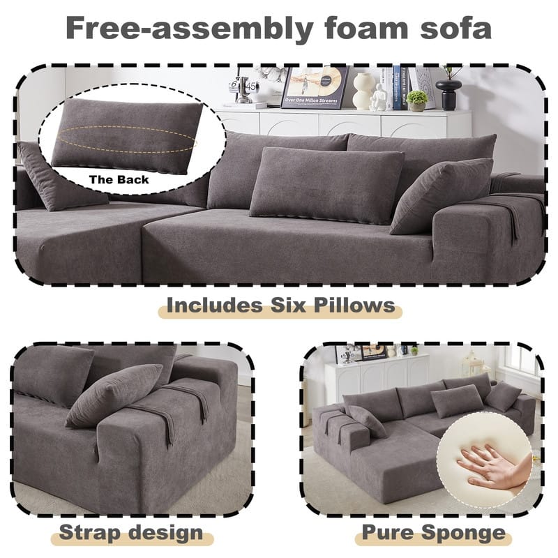 Upholstered 108" L with 6 Pillows Left Chaise Sectional Sofa