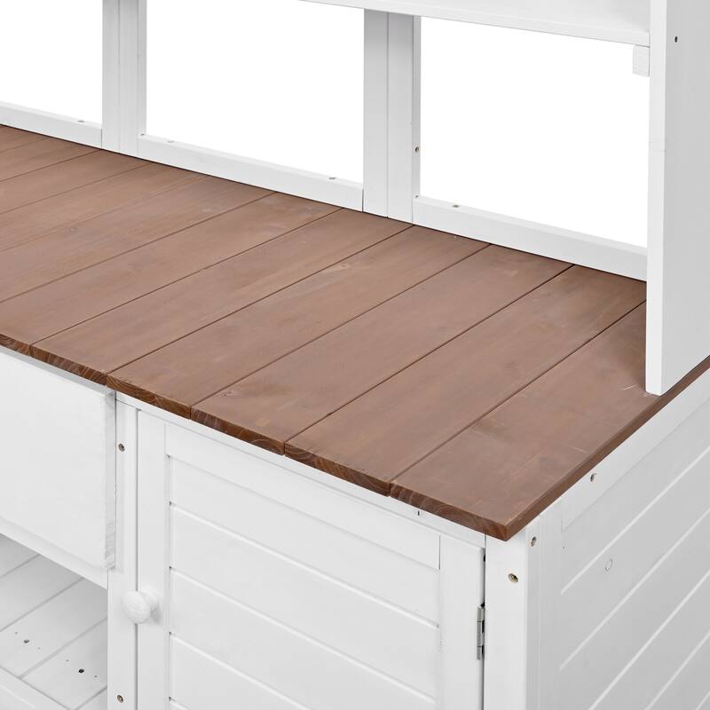 Solid Fir Wood Potting Bench Garden Workstation with Hutch, Drawer & Adjustable Shelves, Outdoor Garden Work Table